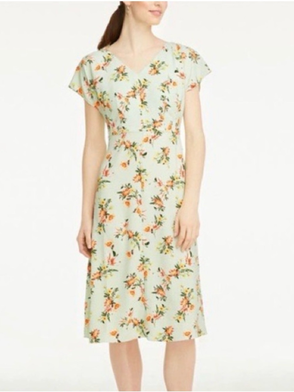 Ann Taylor Factory Mint Floral V-Neck Midi Dress